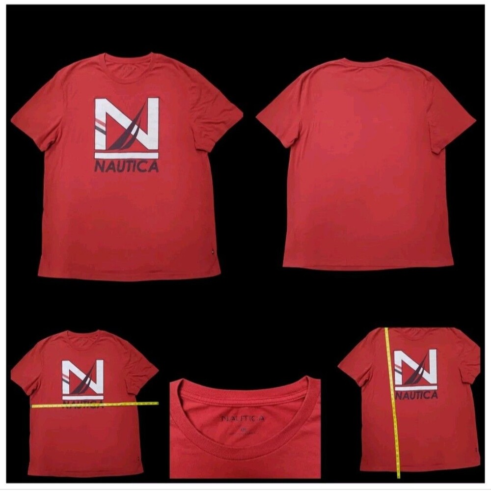 Vintage Y2K Era Nautica Logo Spell out T-Shirt Red XXL Circa 1983